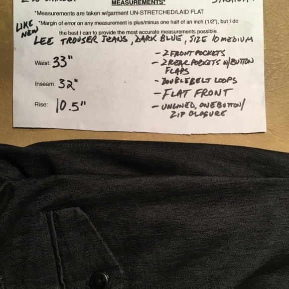 LEE Women’s TROUSER JEANS PANTS, DARK BLUE WASH, Pre-owned, Size 10 Medium - Picture 8 of 8